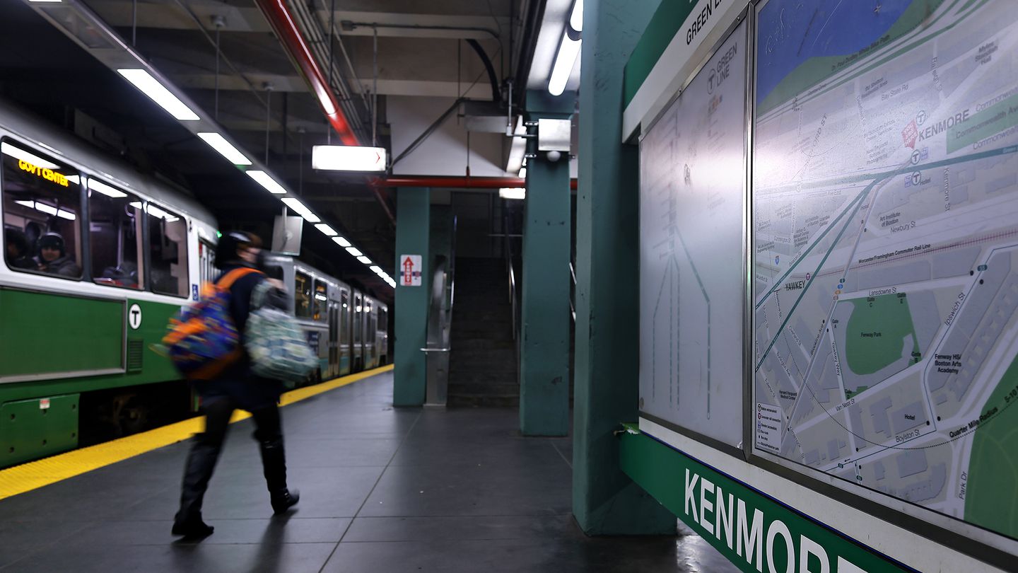 A passenger heads for the exit inside the Kenmore Station in Nov. 2023.